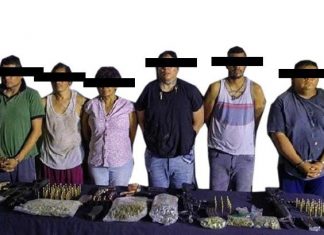 Captura SSP a cinco hombres y una mujer armados por presuntos delitos contra la salud en Poza Rica