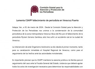 Lamenta CEAPP fallecimiento de periodista en Veracruz Puerto