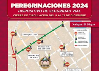Cierres viales y despliegue de oficiales durante festividades guadalupanas en Xalapa